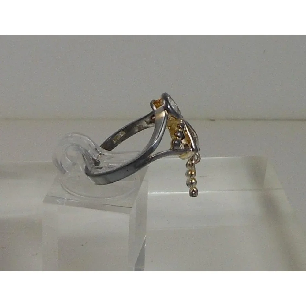 Vintage 90s Sterling Silver Angel Dangle Ring Purple & Clear CZ Stone's Size 7